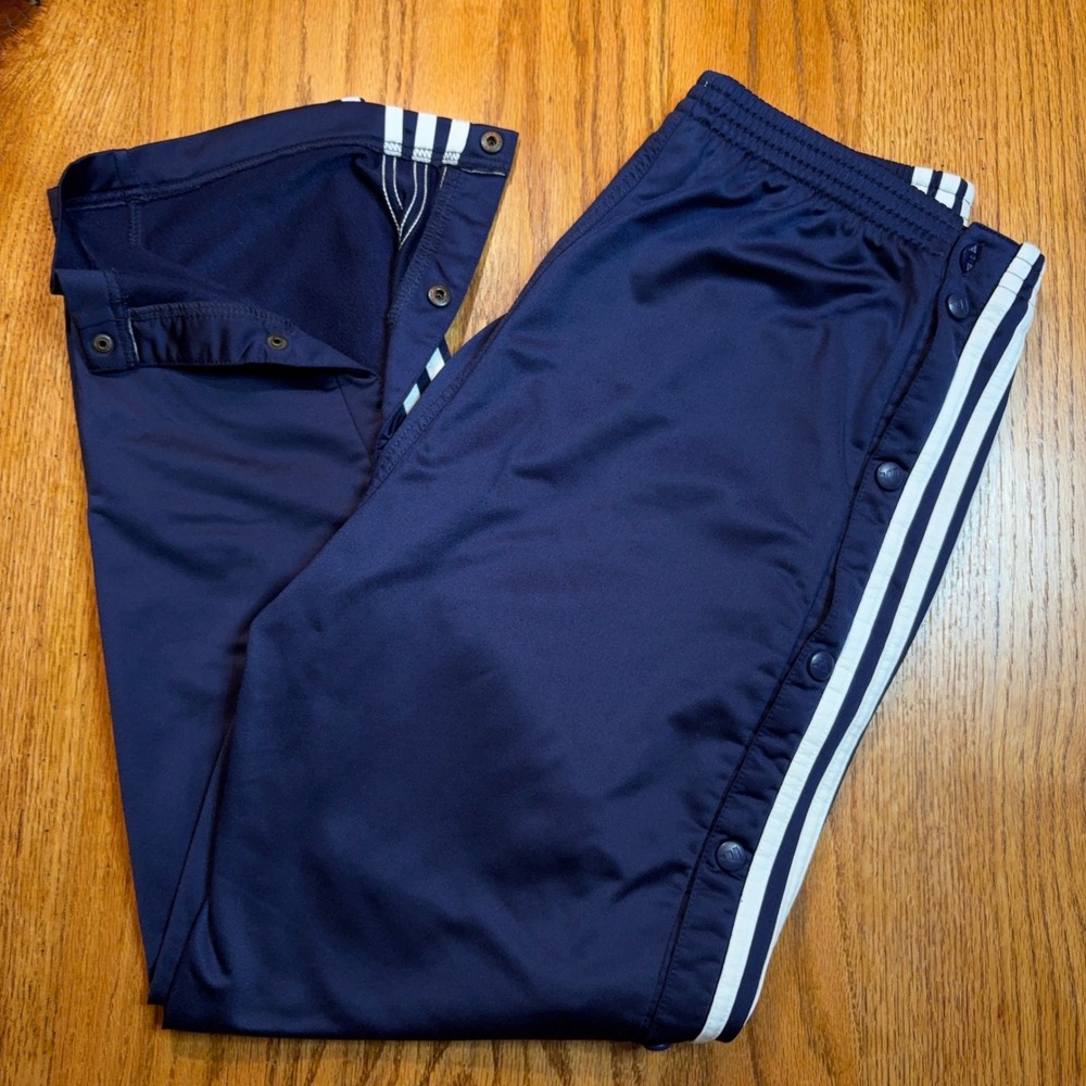 Adidas Tear Away Pants Men's Medium Snap Sweatpants Blue 3 Stripe Baggy Y2K